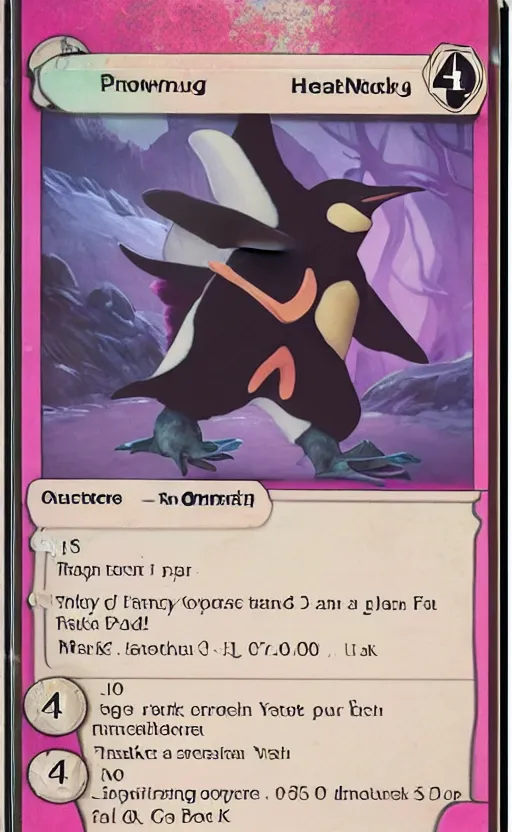 Image similar to mtg card trading, fantasy mtg card of Fat penguin with pink shocks, screenshot,4K HD