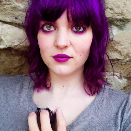 Prompt: manic pixie girl with purple eyes