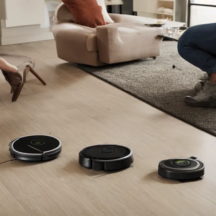 Image similar to A Roomba attachment with a stand and food tray to have a low effort robotic horderve waiter, product advertising, professional advertising, studio quality product