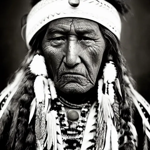 Prompt: portrait of an expressive face of an old Apache chief by annie leibovitz
