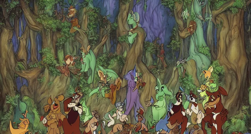 Image similar to Enchanted and magic forest, by don bluth