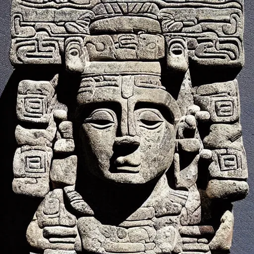 Image similar to ancient aztec, ancient mayan, stone statue, stone sculpture, face of The Wise Sister, digital art