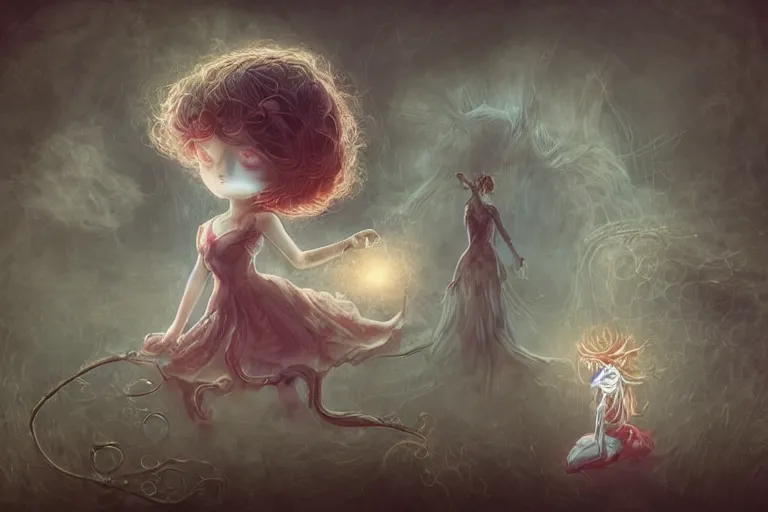 Image similar to Tempt me again and I will forget the truth, Backing your decision, Was something I neglected to do Even for you, If you feel rage To strike me with revenge I will be standing right here, Waiting without fear For you, concept art, trade on artstation, sharp focus, psychedelic, by Yoshitaka Amano, Mark Ryden, Gloom, Peter Mohrbacher, fantasy art, masterpiece, Hyperrealism. Subsurface scattering. Octane Render. Weirdcore