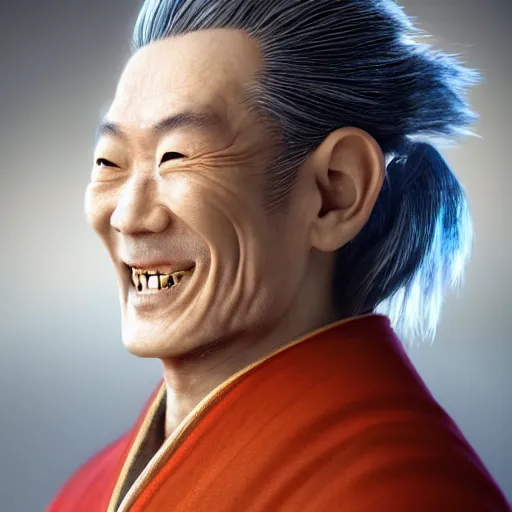 Prompt: portrait painting of a 6 0 year old smile handsome taoist priest, silver ponytail hair, amiable by yangjun chen, huang guangjian, fenghua zhong, wenjun lin, nadar, bright colors, octopath traveler, unreal engine 5 highly rendered, global illumination, radiant light, detailed and intricate environment