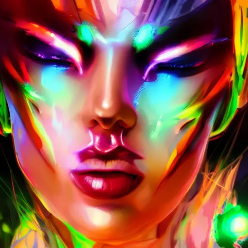 Prompt: a colorfull cyborg lady, trending on artstation, smooth, detailed, sharp focus, realistic, masterpiece, epic, realistic,volumetric lighting, great, uhd, by artstation, anime style