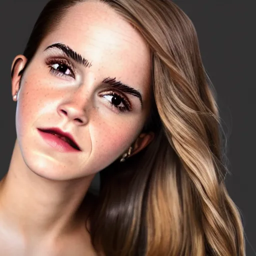 Prompt: portrait photograph of emma watson but her skin is replaced with avocado skin