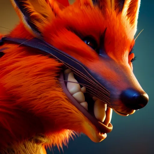 Image similar to weta disney pixar movie still macro close photo of anthropomorphic vulpes vulpes fulva wearing a suit : : by weta, greg rutkowski, wlop, ilya kuvshinov, rossdraws, artgerm, octane render, iridescent, bright morning, anime, liosh, mucha : :