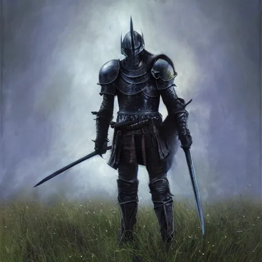 Prompt: Dark Souls Knight standing in a field, candid, fantasy character portrait by Donato Giancola, Craig Mullins