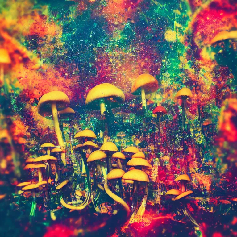 Image similar to double exposure of dally life, symbols of live, explosion, cyber mushroom city, love is the most relevant theme, 8 k resolution, artistic mode, artistic, trending on instagram, long exposure, love art, serious, fantasy and dreams vibes, mushrooms style and macro style, colorful picture, spring vibes