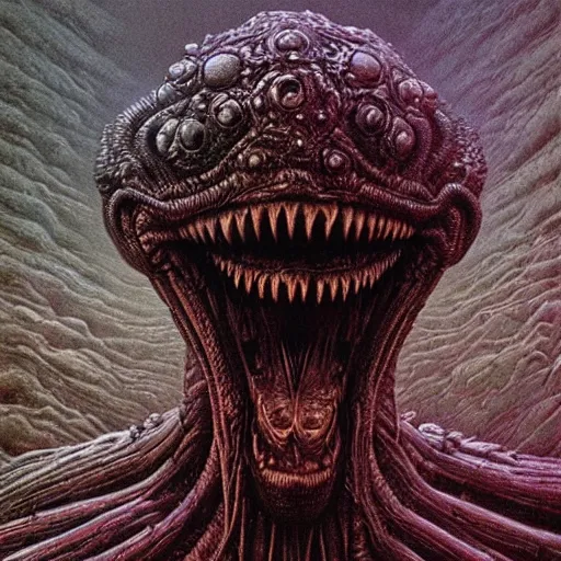 Image similar to space alien, slimy, glossy, sharp teeth, by h. r. giger, beksinski, odyssey 2 0 0 1, nightmare fuel, nightmarish, intricate, highly detailed, optical illusion, stranger things demogorgon, cave lighting, flickering