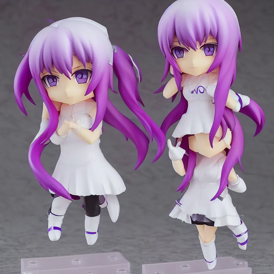 Image similar to neon white video game, neon violet, an anime nendoroid of neon violet, figurine, detailed product photo