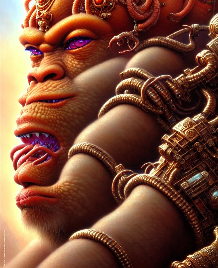 Image similar to beautiful hanuman fantasy character portrait, close - up, headshot, ultra realistic, wide angle, intricate details, the fifth element artifacts, highly detailed by peter mohrbacher, hajime sorayama, wayne barlowe, boris vallejo, aaron horkey, gaston bussiere, craig mullins