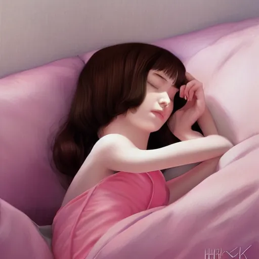 Prompt: little girl in pajama sleeping. digital artwork by ilya kuvshinov, inspired by pixar movies and balthus, highly detailed, realistic