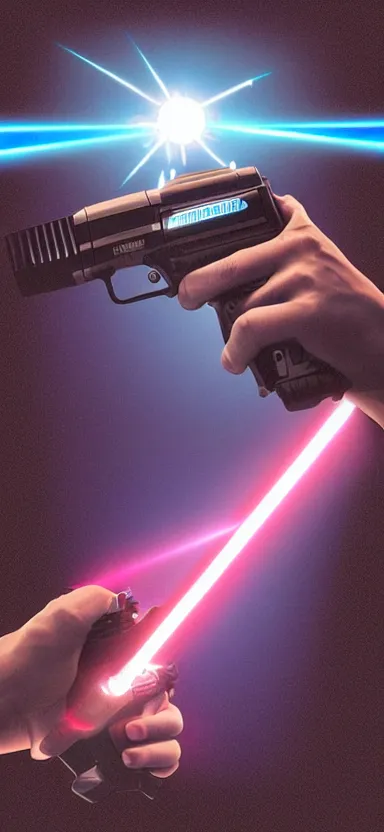 Image similar to “ hand holding laser gun, cinematic, digital art ”