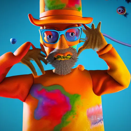 Image similar to blippi, the - dark - crystal, deadscape, francis - bacon, lisa - frank, ultra - detail, high - resolution, octane - render, dramatic colors,