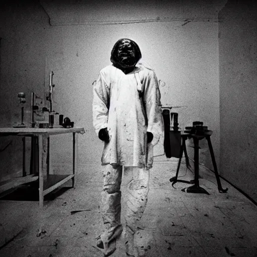 Prompt: historical photography, tortured victims, m. k. ultra, lsd - 2 5 experiments, in the lab, gruesome, eerie, trippy, black and white, 3 5 mm, perfect composition dramatic lighting chiaroscuro