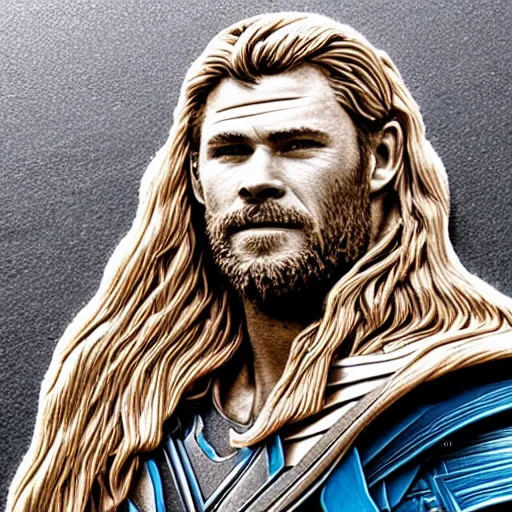 Image similar to epic detailed cnc machine carving of chris hemsworth as thor