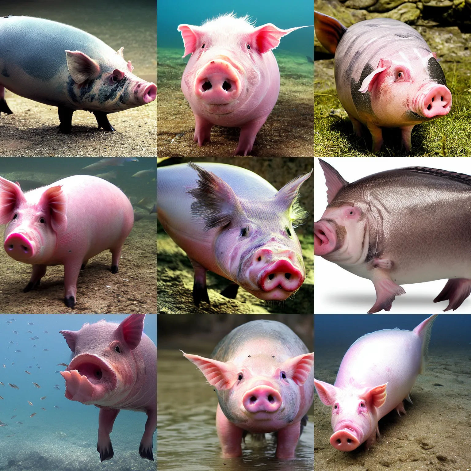 Prompt: fish pig, photo