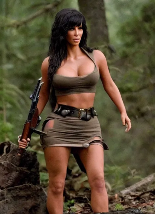 Image similar to film still of kim kardashian as John Rambo in Rambo,