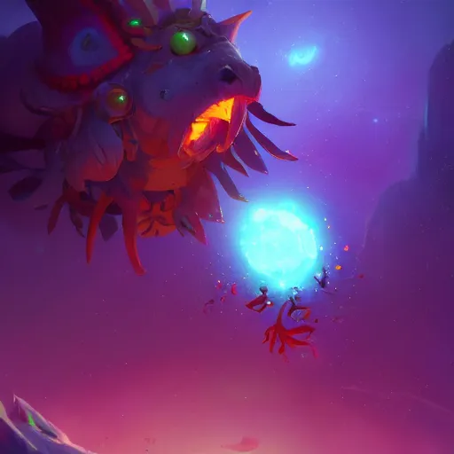 Image similar to a magical cute glowing creature, colorful space theme, bright art masterpiece artstation. 8 k, sharp high quality artwork in style of jose daniel cabrera pena and greg rutkowski, concept art by tooth wu, blizzard warcraft artwork, hearthstone card game artwork, cute creature