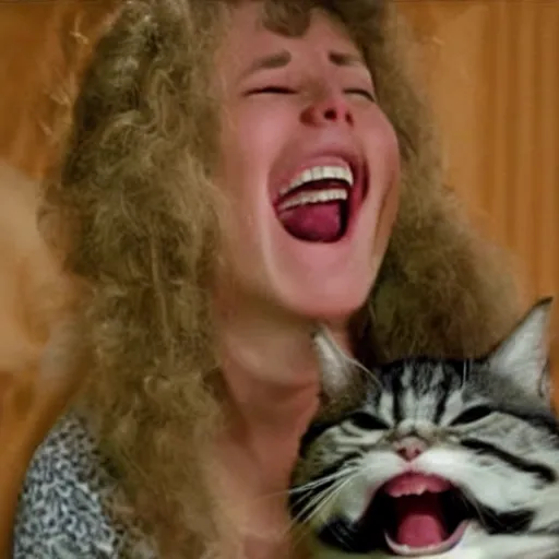 Prompt: laughing cat reaction image, movie still