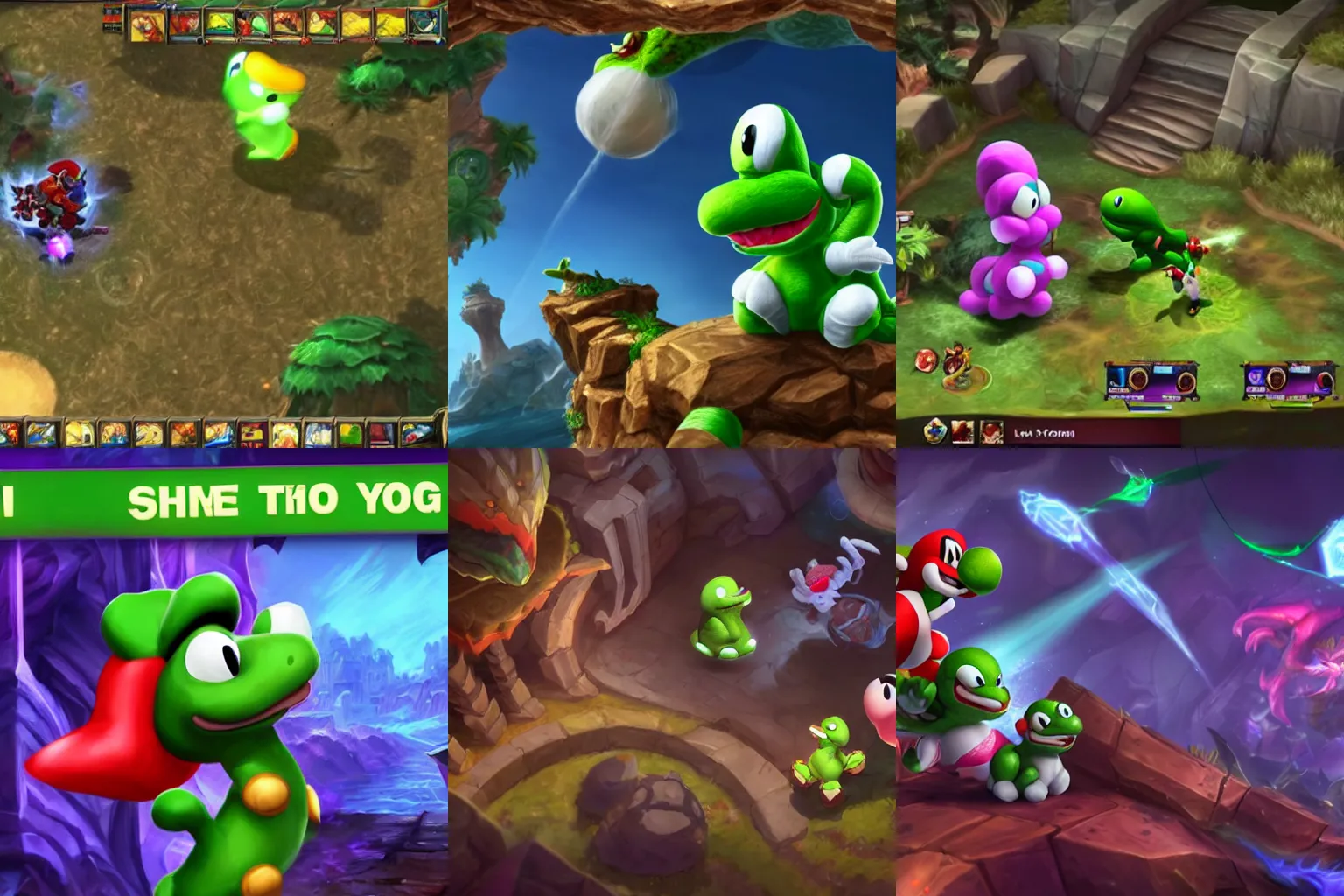 Prompt: Screenshot of league of legends with yoshi instead of the drake
