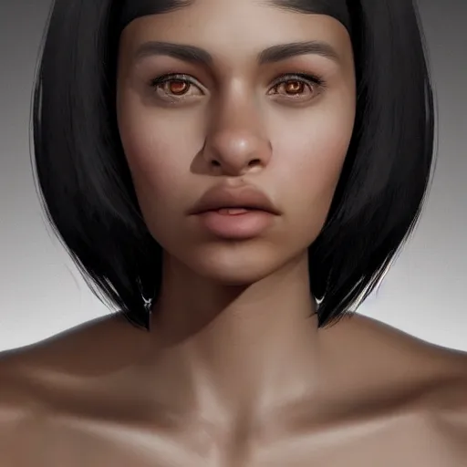 Image similar to hyperrealistic portrait of beautiful mixed race woman, photo realistic, symmetrical, dynamic lighting, artstation, poster, volumetric lighting, very detailed face, 4 k, award winning