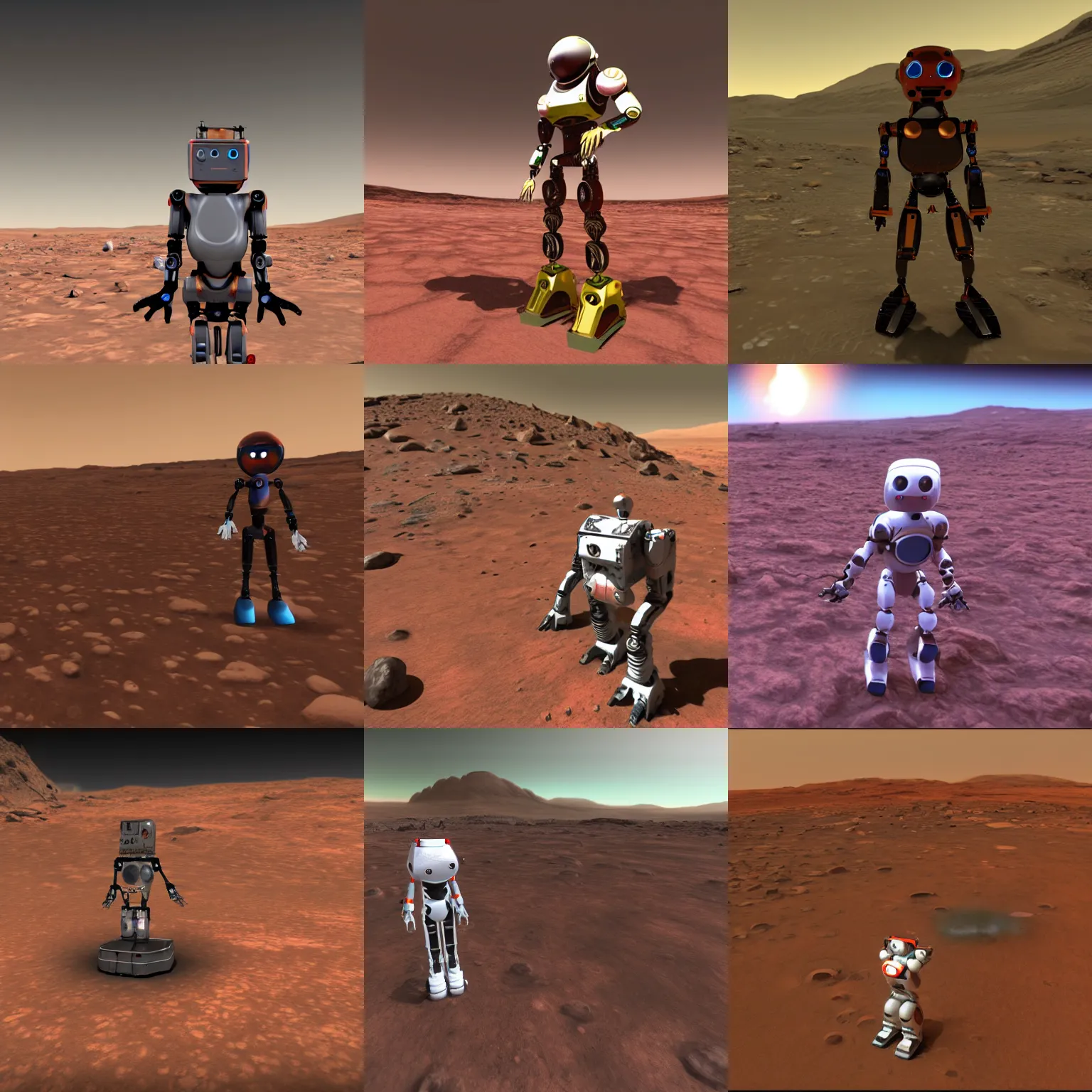 Prompt: humanoid robot on mars, videogame screenshot