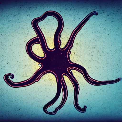 Image similar to an x - ray of an octopus, neon, dark background, underwater