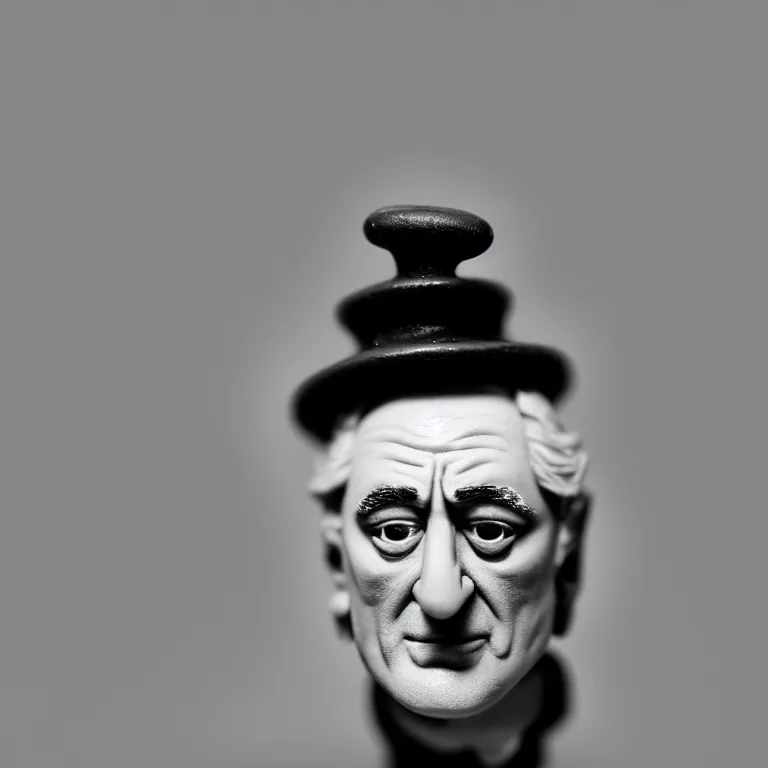 Image similar to a cinematic film still of a claymation stop motion film starring robert de niro, portrait, shallow depth of field, 8 0 mm, f 1. 8