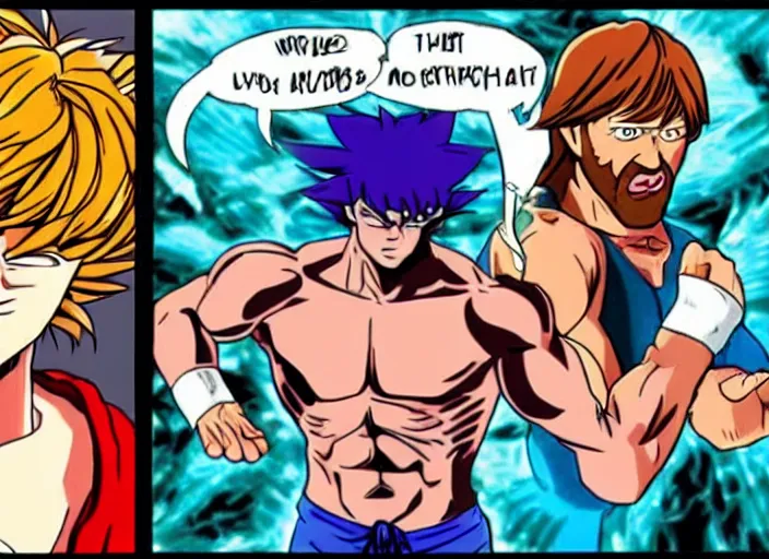 Image similar to Ultra Instinct Shaggy vs Chuck Norris