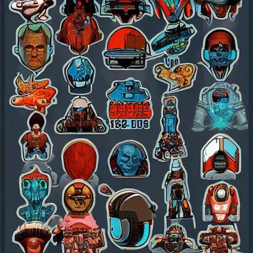 Prompt: 1 9 8 0 s scifi sticker pack, artstation