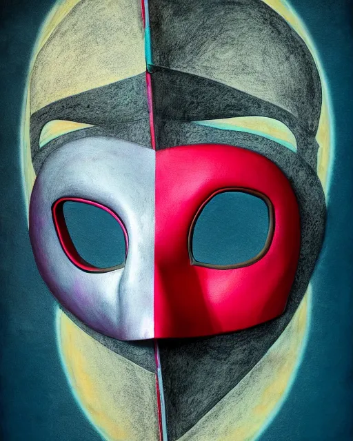 Prompt: behind the mask, mixed media, a brutalist designed, vivid colours, cryptic, mystical, royal, pop surrealism, pop art, atmospheric, trending on artstation. 8 k, high quality, masterpiece.