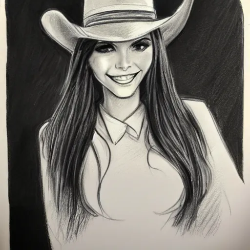 Image similar to milt kahl pencil sketch of victoria justice with a cowboy hat