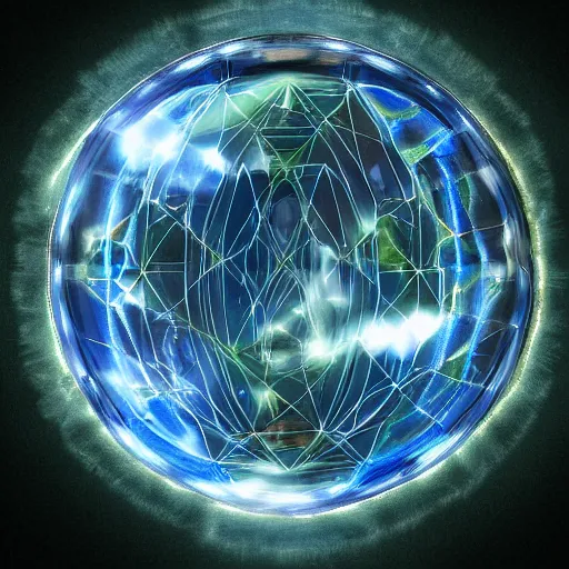 Image similar to psychonautist in a crystal sphere, digital painting, award winning, volumetric lighting