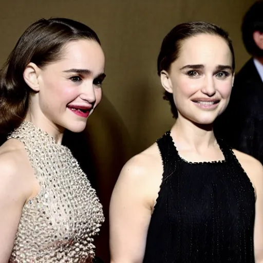 Prompt: Emilia Clarke and Natalie Portman posing for a picture