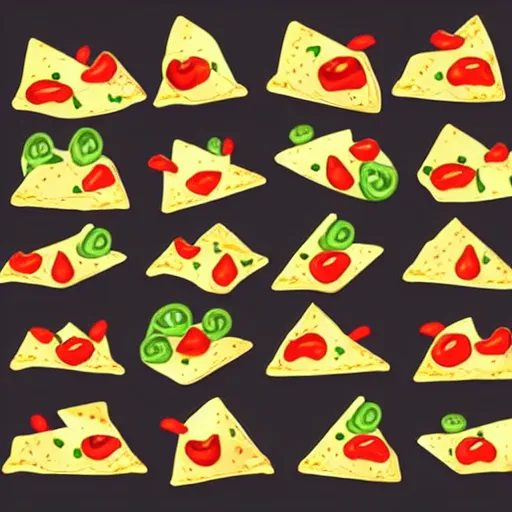 Image similar to cute nachos with cheese and jalapeno illustrations, white background, drawing, cartoon,