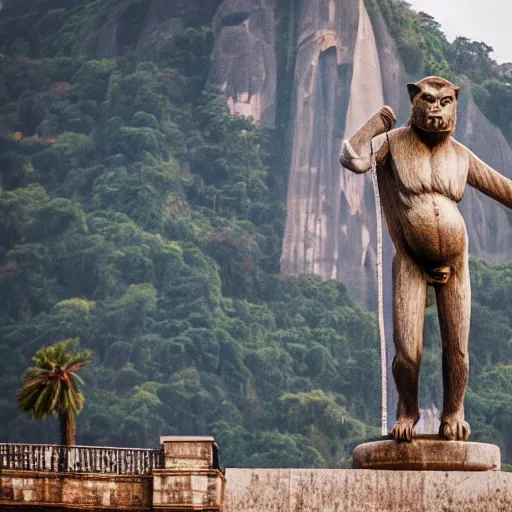 Prompt: high quality portrait of a monkey in front of Christ The Redeemer Statue, studio photograph, photograph, realistic photo, 8k photo, 4k photo, stock photo, high resolution, cinematic shot, high detail