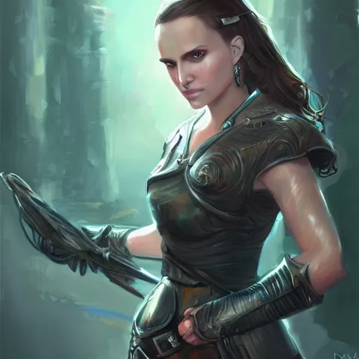 Prompt: a painting of Natalie Portman as a fantasy rpg rogue character by Ross Tran, digital art, highly detailed