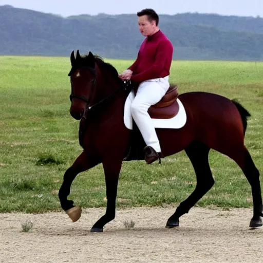 Prompt: elon musk riding a horse while reading a book, hd photograph