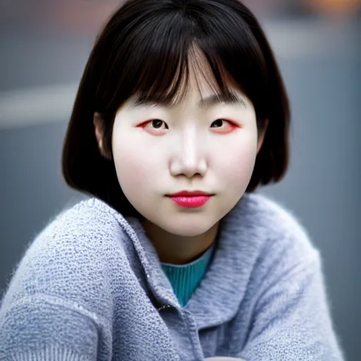 Image similar to Portrait of an 1985 young korean girl, (EOS 5DS R, ISO100, f/8, 1/125, 84mm, postprocessed, crisp face, facial features)