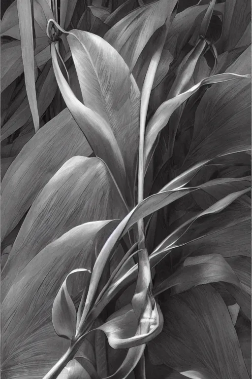 Image similar to ultra realistic illustration, singular, banana plant drawing isolated and closeup, background is white and blank, elegant, highly detailed, digital painting, concept art, smooth, sharp focus, illustration, art by greg rutkowski and alphonse mucha