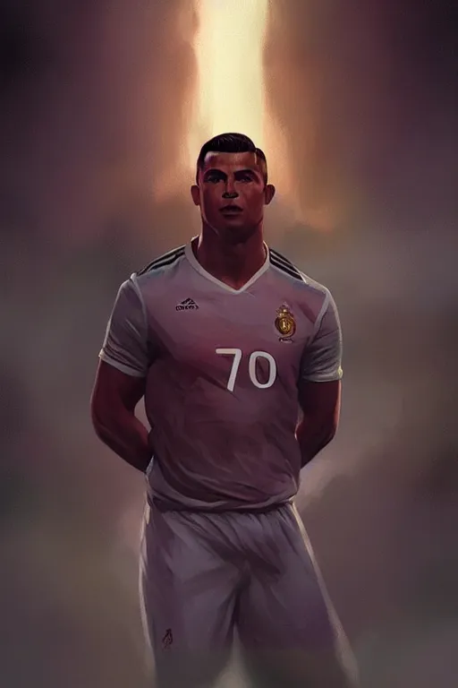 Image similar to ronaldo luis nazario da lima, football player, moonlight, haze, low contrast, digital painting, artstation, concept art, smooth, sharp focus, illustration, art by artgerm and greg rutkowski and alphonse mucha