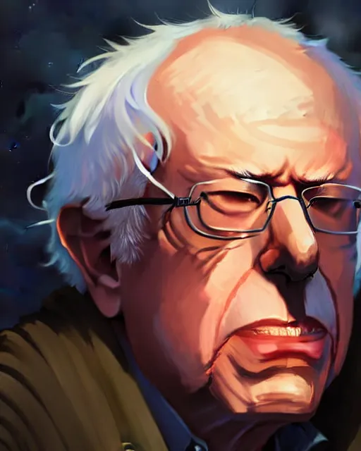 Image similar to bernie sanders as a league of legends champion, medium shot close up, details, sharp focus, illustration, by jordan grimmer and greg rutkowski, trending artstation, digital art