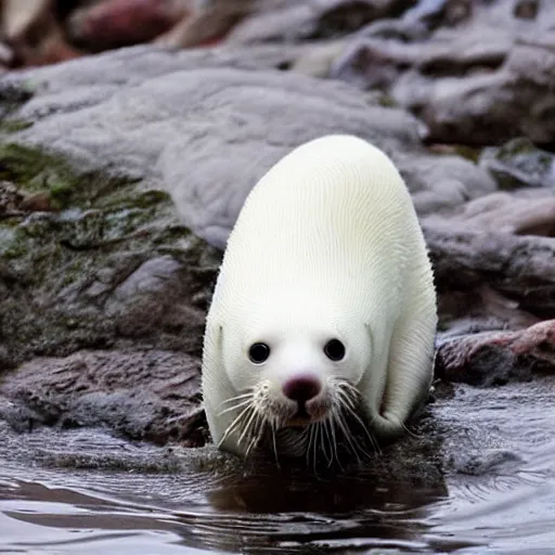 Image similar to albino amphibious otter seal hybrid.