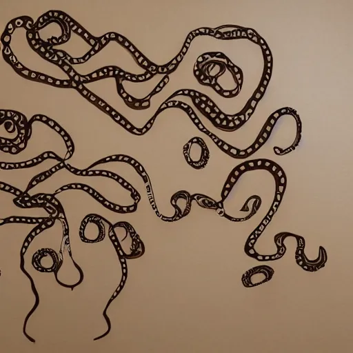 Image similar to many octopus tentacles made of cardboard, cut out of brown corrugated cardboard