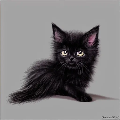 Image similar to hybrid animal cross between cute fluffy black kitten and cute fluffy bat detailed painting 4 k