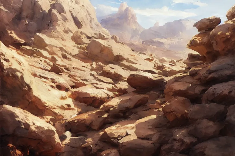 Image similar to watercolor painting of rocky desert landscape closeup, ambient lighting, art by hans gude, art by hans dahl, by jesper ejsing, art by anders zorn, wonderful masterpiece by greg rutkowski, cinematic light, american romanticism by greg manchess, creation by tyler edlin