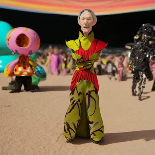 Prompt: tilda swinton at burning man, activity play centre, stop motion vinyl action figure, plastic, toy, malti klarwein style