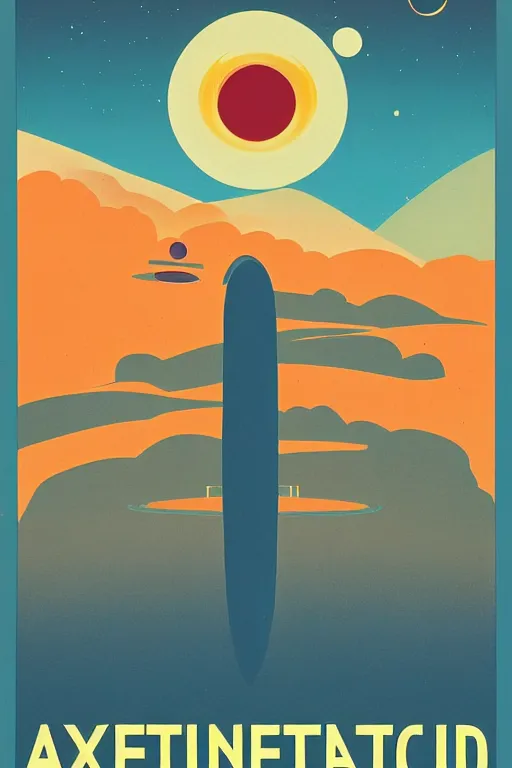 Image similar to 7 0 s travel poster for an extraterrestrial system destination